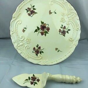 Capriware Hand Painted Pedestal Cake Stand With Server